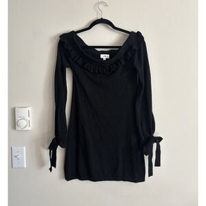 LPA Tunic Sweater Size Small Tie Sleeve Ruffle‎ Black Wool Blend Designer Luxury